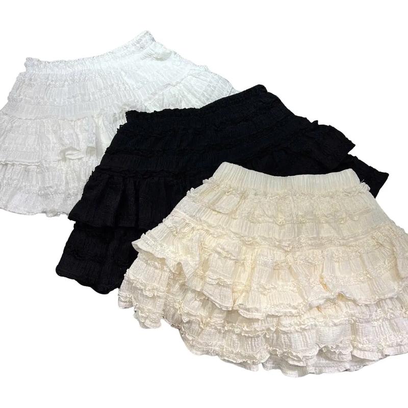 Ảnh thật - Chân váy vải nhăn xoè 2 tầng xinh có lót quần trong, cạp chun 3 size SML cho nữ - Women Đen