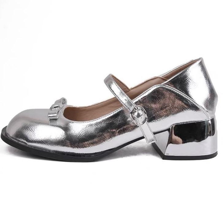 GIÀY BUCKLE MARY JANE NƠ BẠC CAO GÓT 5CM PHONG CÁCH RETRO PHÁP Nữ Đế Cao Lolita Shoes Jean Nhung Cao Su Jeep Mary loliita Len bup be tiểu thư 5 phân