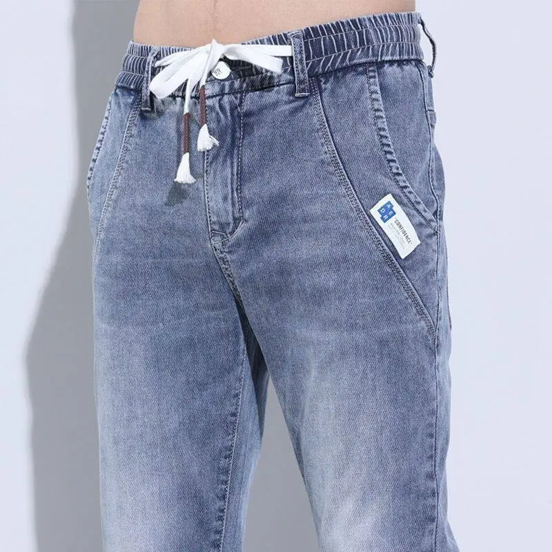 Shopmen-men's elastic waist jeans, stretch pants, slim, fashion, thin cut, versatile, casual, C-H Menswear Lingerie
