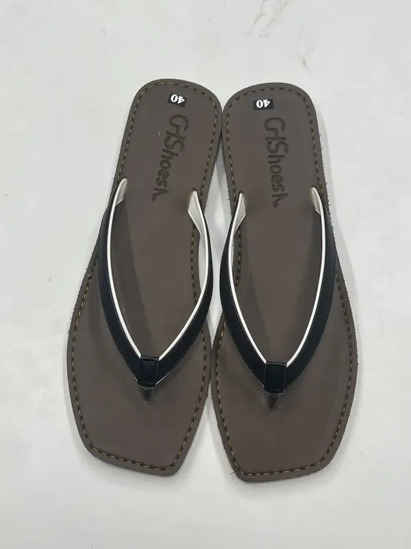 GHShoes VD10 - Dép nữ kẹp phối màu trắng đế bằng mũi vuông mùa hè  Mùa đông Trong nhà Ngoài trời DéP Sandal GiàY cờ rốc quai 4