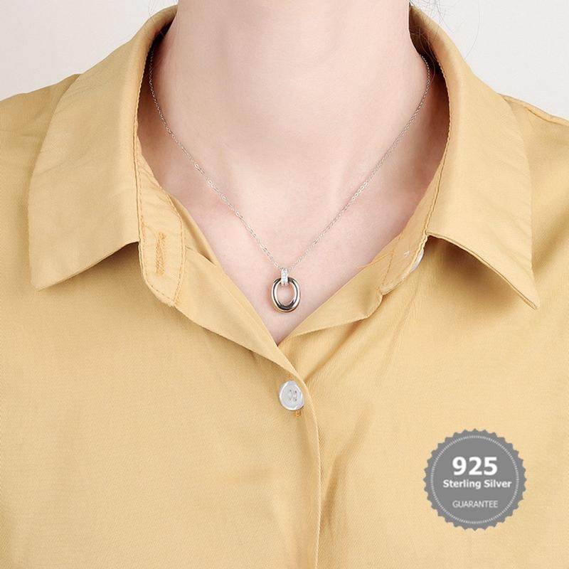 Product Introduction of S925 Silver Geometric Ellipse Double Ring Necklace Diamond Ring Simple All-Match Necklace 20