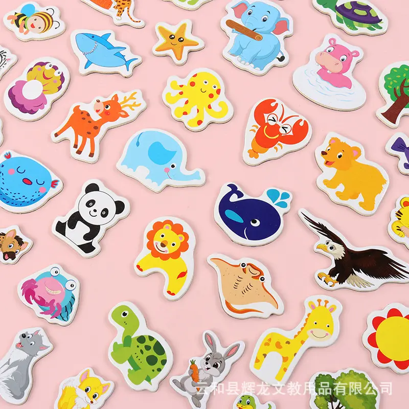 Wooden Magnetic Refridgerator Magnets Children's Early Education Animal Marine Whiteboard Sticker Color Blackboard Paste One Piece Dropshipping Decor