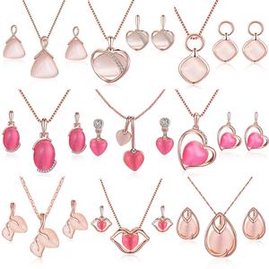 ชุดเครื่องประดับ, ต่างหูและสร้อยคอพู่อัญมณีเรขาคณิต, สไตล์ยุโรปและอเมริกา, หินตาแมว, ฝังหยดน้ำ, เพชรและคริสตัลหัวใจ, ชุดสองชิ้น, สร้อยคอลายเซ็นเพทาย, เครื่องประดับจี้อันหรูหรา