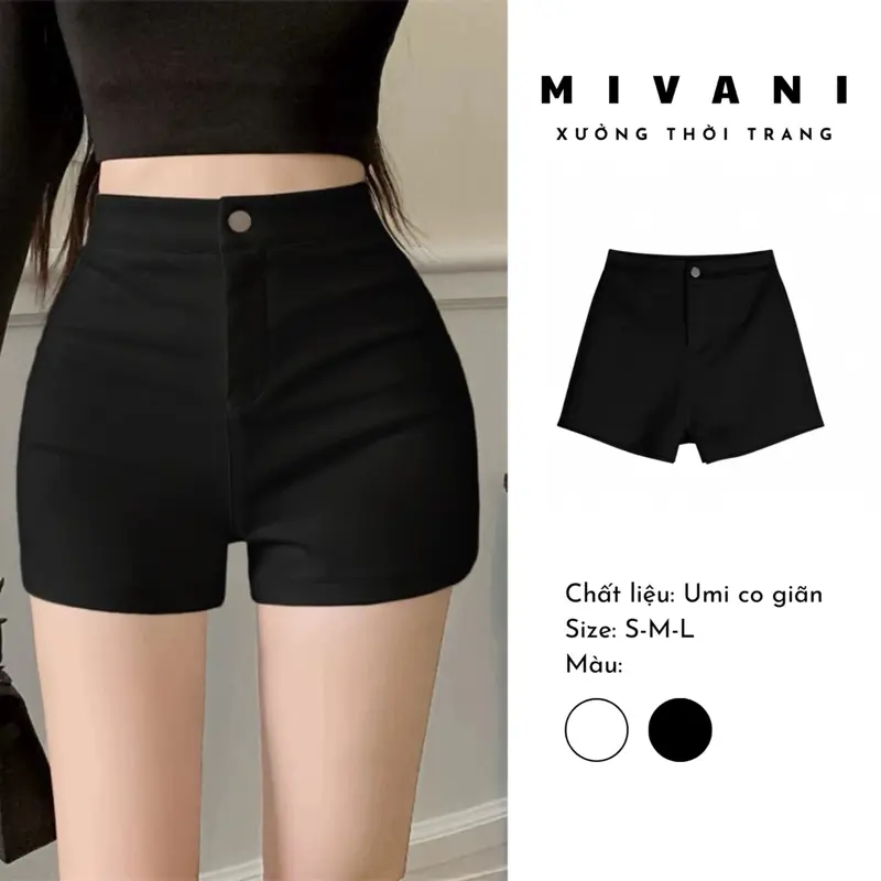 ￼Quần Đùi Nữ Lưng Cao MIVANI chất vải Umi hàn co giãn siêu hắc dáng