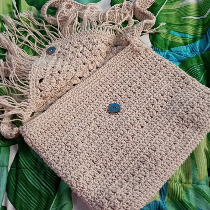 Tas Rajut Handmade Etnik Rawis Wanita Selempang - Natural Beige Waistbag 4