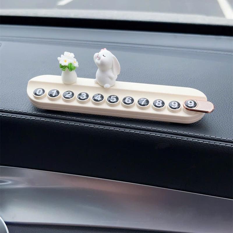 Bảng số điện thoại ô tô, bảng báo số điện thoại thỏ & bình hoa xinh xắn siêu dễ thương decor ô tô 5