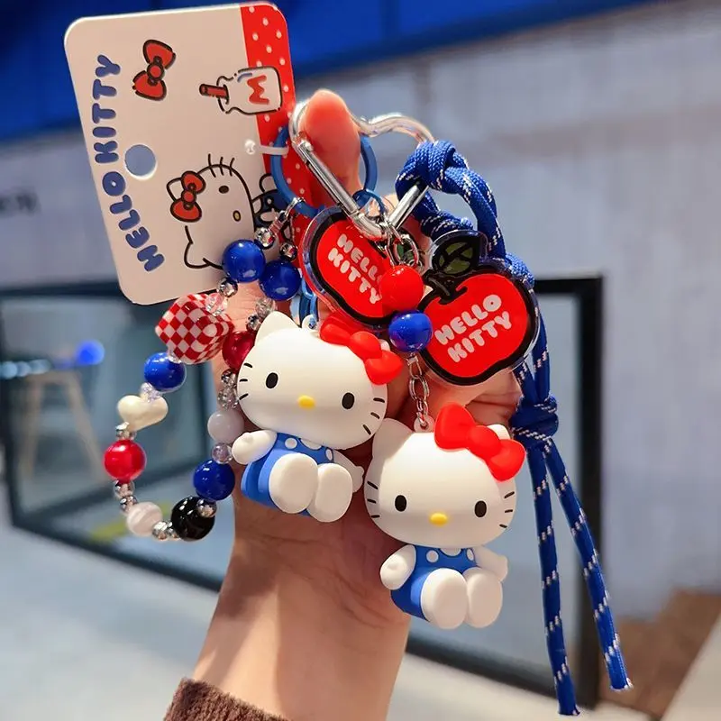New Creative Cute Girl Heart Genuine Hello Kitty Beaded Chain Keychain ...