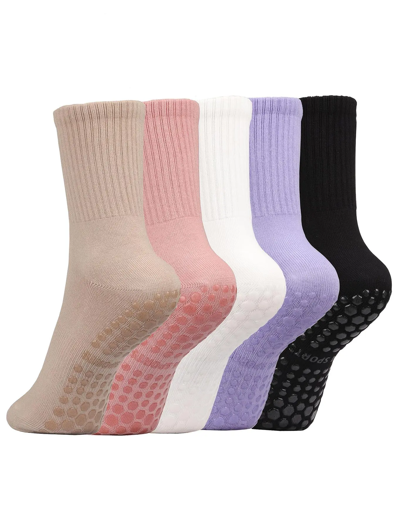 Women's Solid Non-slip Grip Socks, Casual Comfy Breathable Socks for Yoga, Ballet, Pilates, Women's Socks for All Seasons