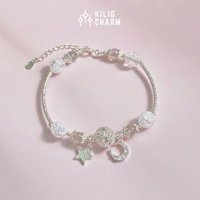 Vòng Tay Đá Năng Lượng Moonstone Phụ Kiện Dành Cho Nữ Thu Hút Năng Lượng Tự Điều Chỉnh Size Tặng hộp đựng trang sức khăn lau bạc miễn phí -KILIG CHARM KC03