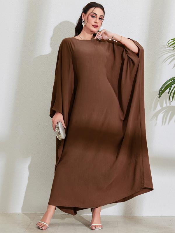 Product Introduction of Discount New Muslim Middle East Arab Maxi Dress Bandage Batwing Sleeve round Neck Fashion Elegant Dress Robe 5