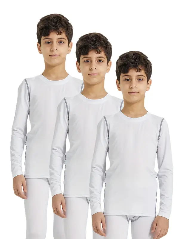 Boy's Contrast Binding Long Sleeve Sports Tee, Quick Drying Round Neck Top-stitching Sports T-shirt, Boy's Sportswear for Gym Workout Running 4