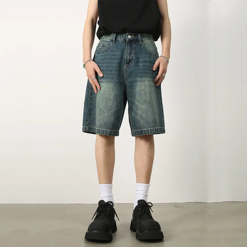 Summer New Arrival Men's Vintage Washed Blue Denim Shorts – Loose Fit Casual 5-Inch Shorts, Streetwear Fashion (Trendy & Retro)