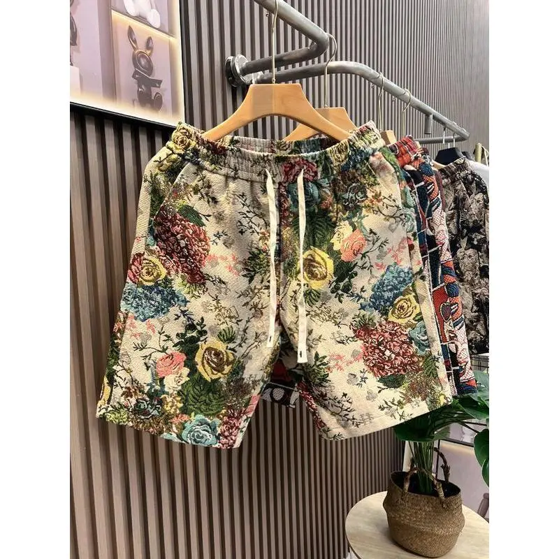 Painted Rose Shorts Men's Summer Cool Floral Beach Pants Fashion Printed Casual Shorts