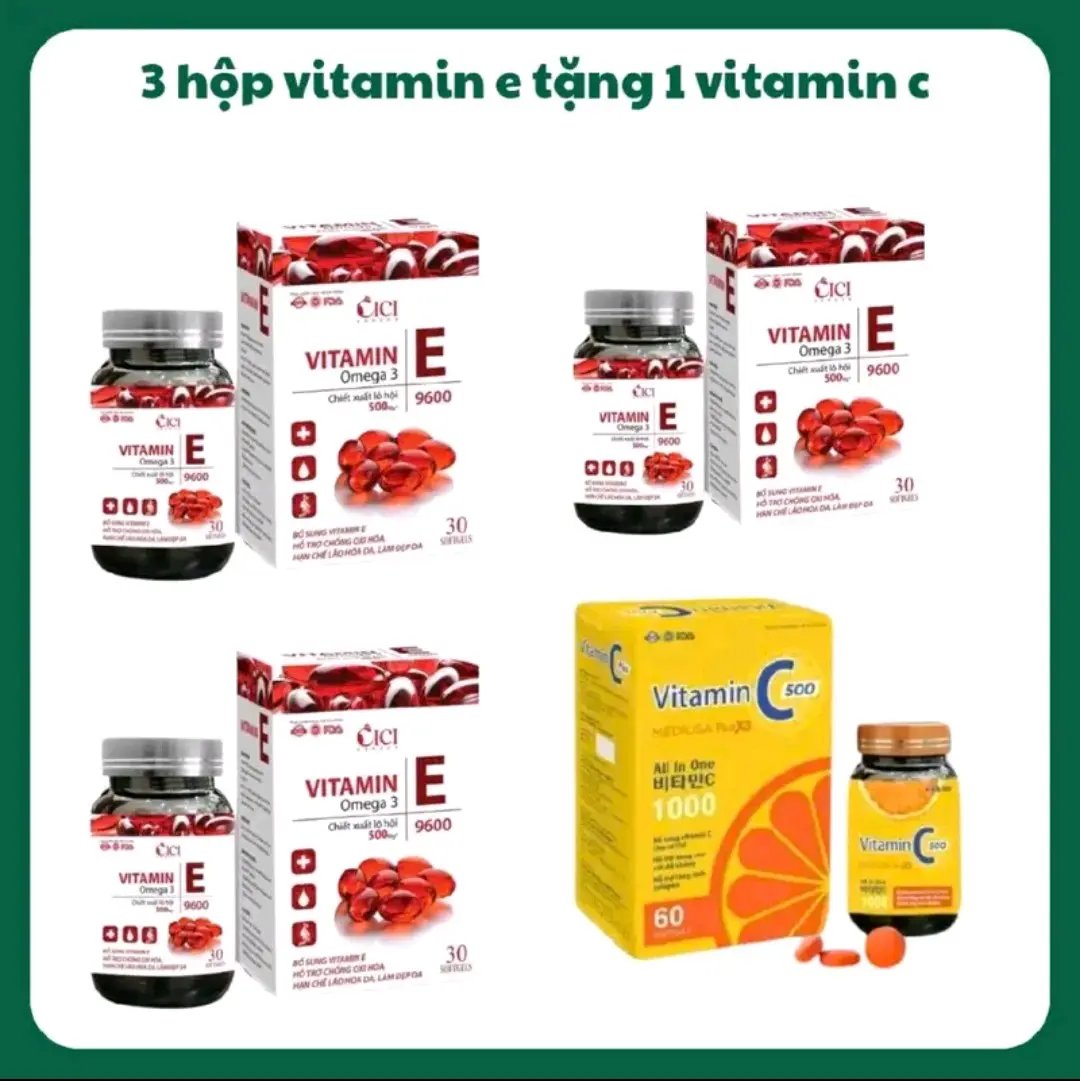( mua 3 tặng 1 nhận 4 ) 3 hộp vitamin e đỏ omega 3  tặng 1  vitamin C Thực phẩm bổ sung chăm sóc sắc đẹp viên uống vitamine