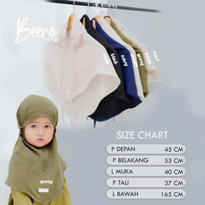 Bergo Kids / Beena Bergo / Hijab Instan Anak Navy Ceruty Muslim Samping Muslim Samping Kerudung 2