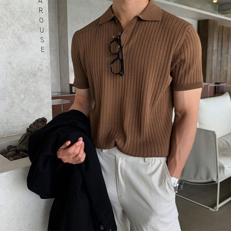 Áo Polo Có Ve Áo, ngắn Tay, Dáng Rộng Vừa Vặn, Dành Cho Nam Giới, Phong Cách Thường Ngày Thích Hợp Cho Mùa Hè, Vải Mỏng, Màu Trơn Áo Thun Len, Áo Sơ Mi Lớp Cơ Sở 2