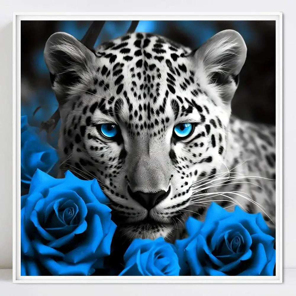 Leopard & Rose Pattern DIY Diamond Art Painting Kit without Frame, DIY 5D Diamond Arts Colorful Painting Kit, Wall Art Decor for Home Living Room Bedroom