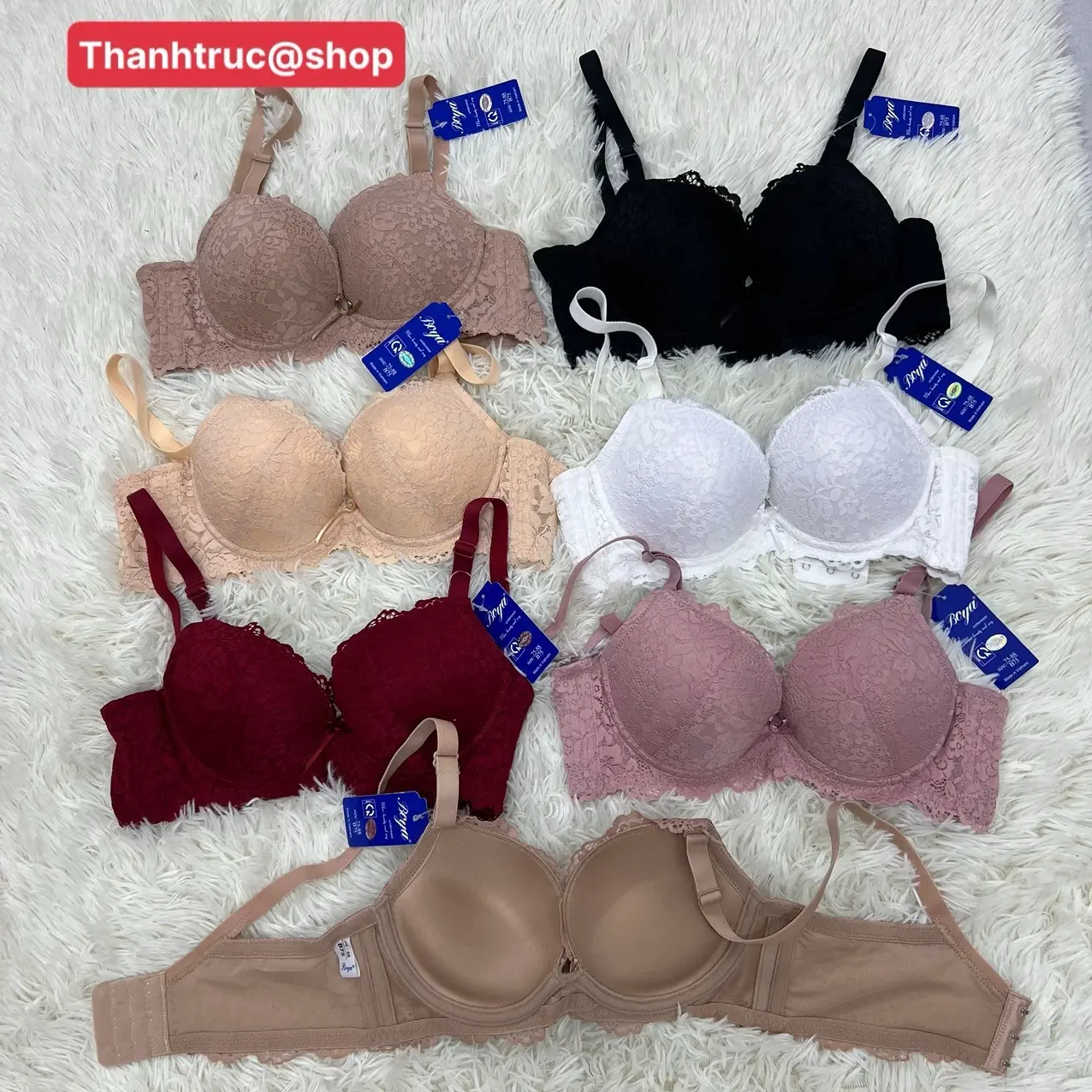 Áo lót nữ Boya ren BY101 đệm 2CM bảng TO, 3 móc cài, có gọng - Áo lót nữ nâng nhẹ che mỡ nách mỡ lưng dành cho V1 vừa và to - Woman Bra