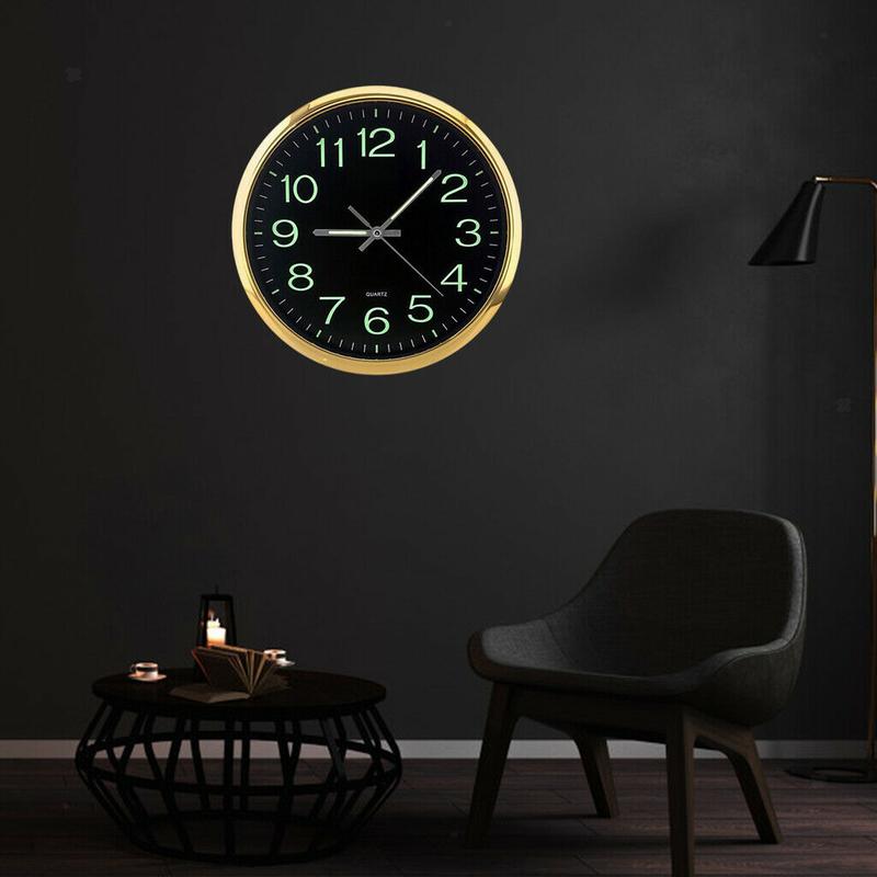 12 Inch Round Luminous Wall Clock Glow in the Dark Non-Ticking Indoor Decor -Golden 4