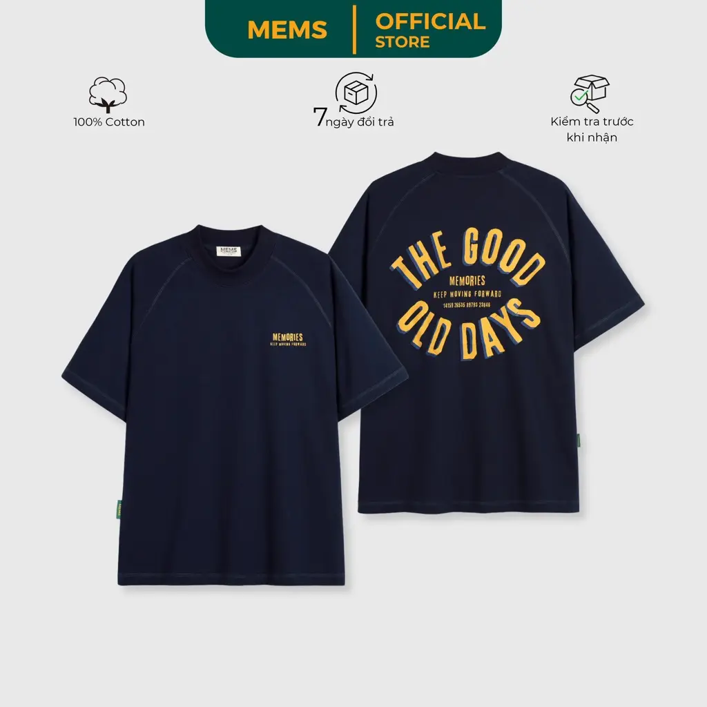 Áo Thun Cotton, Raglan Navy, MEMS, Dành Cho Nam Và Nữ, ngắn Tay, Cổ Tròn, In Hình Ngoại Cỡ, Thiết Kế Những Ngày Xưa Tốt, Có In Tin Nhắn Menswear Unisex