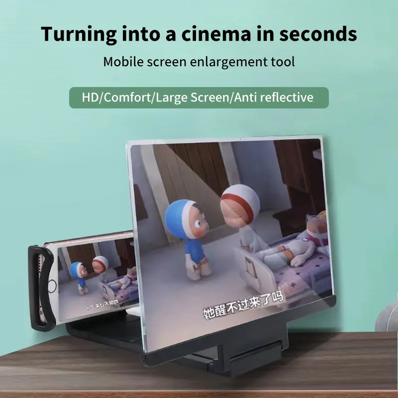Pembesar Skrin Telefon Bimbit, 14 Inci, dengan Kanta Pembesar 3D, Pendirian, Pembesar Video HD, Pendakap Skrin Dibesarkan, Sesuai untuk Skrin Telefon
