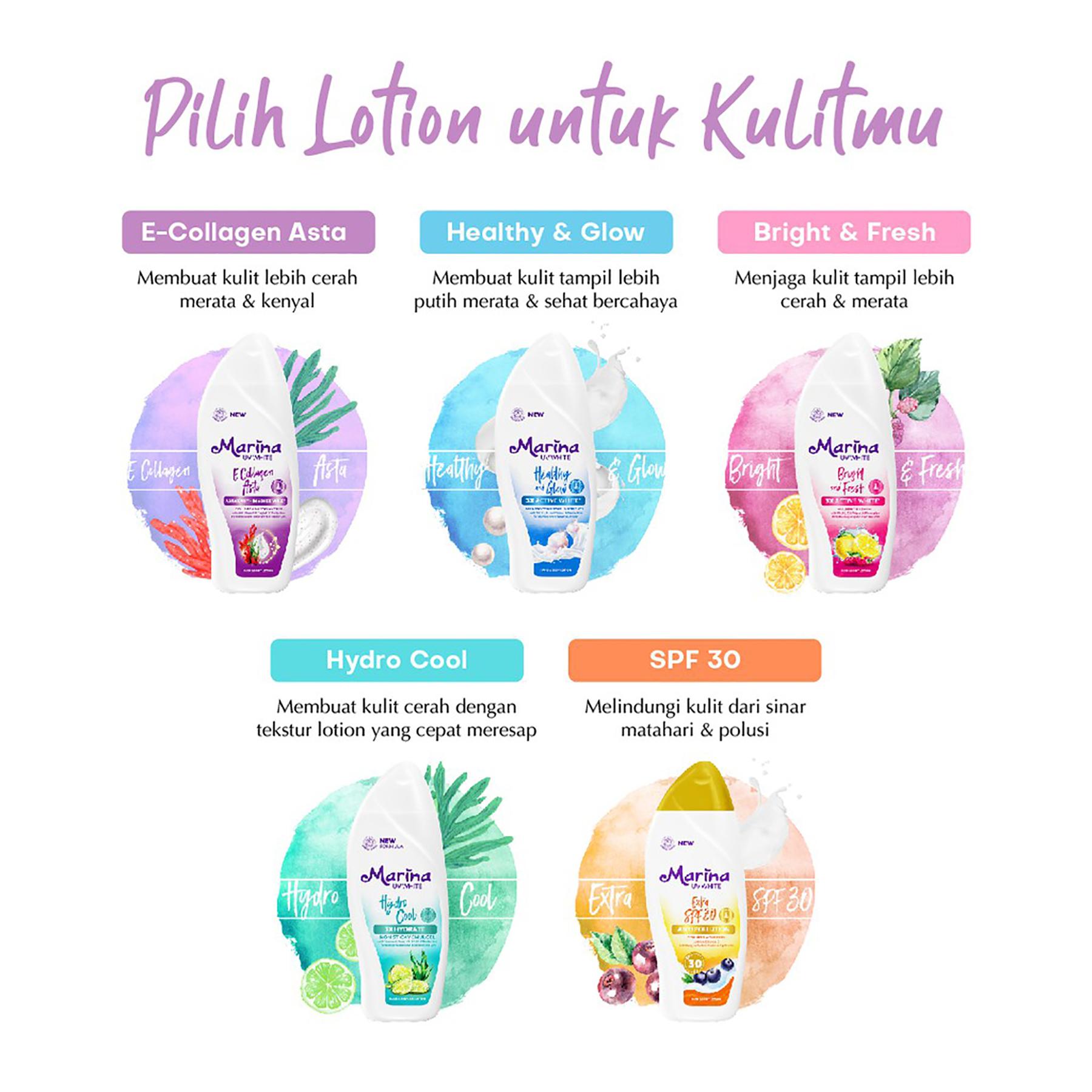 Marina UV White Hand & Body Lotion 185 ml - Losion Badan dengan Vitamin B3 & E, Collagen, dan Triple UV Protection untuk Kulit Cerah dan Terhidrasi - Cooling