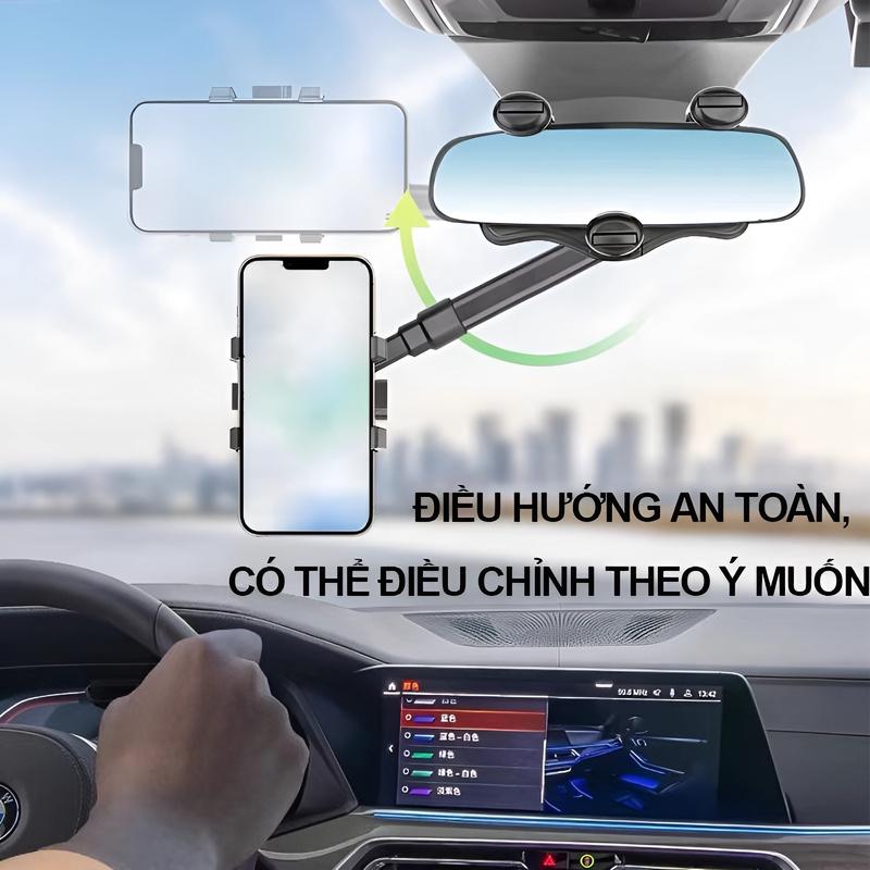 Giá đỡ điện thoại - Giá đỡ kẹp điện thoại lên gương chiếu hậu để trên xe hơi ô tô, có thể xoay 360 độ và thu vào dễ dàng 8