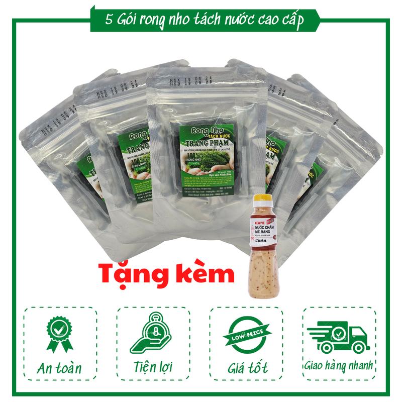 Rong biển rong nho tách nước tặng sốt mè rang Trang Phạm cao cấp Combo 5 gói tặng kèm chai xốt mè 180ml Snack Ăn Vặt