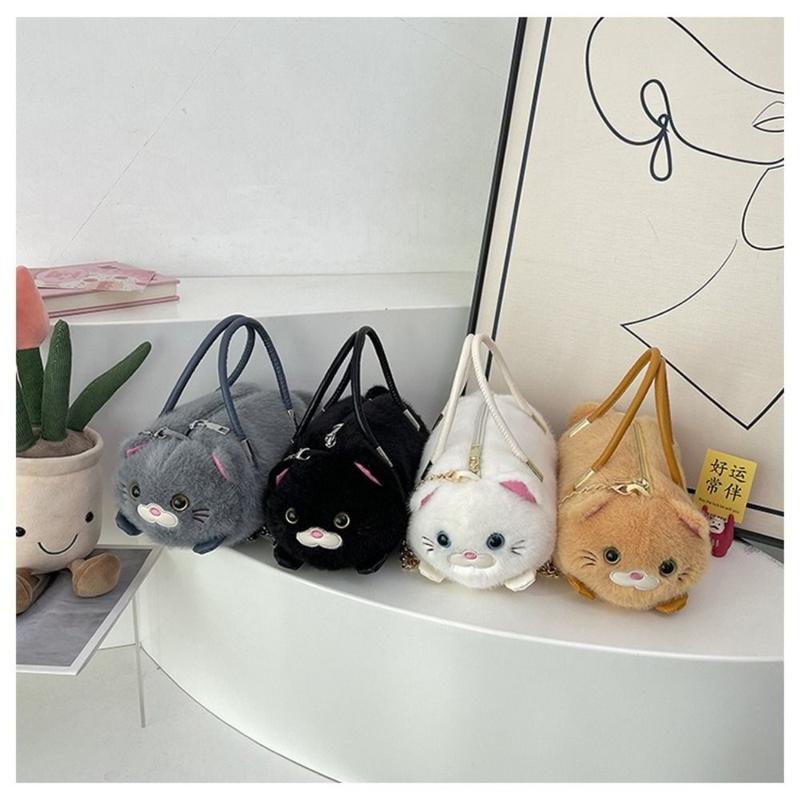 Product Introduction of Cute Cat Handbag Plush Large Capacity Shoulder Crossbody Bag Versatile Multicolor Bucket Bag 14