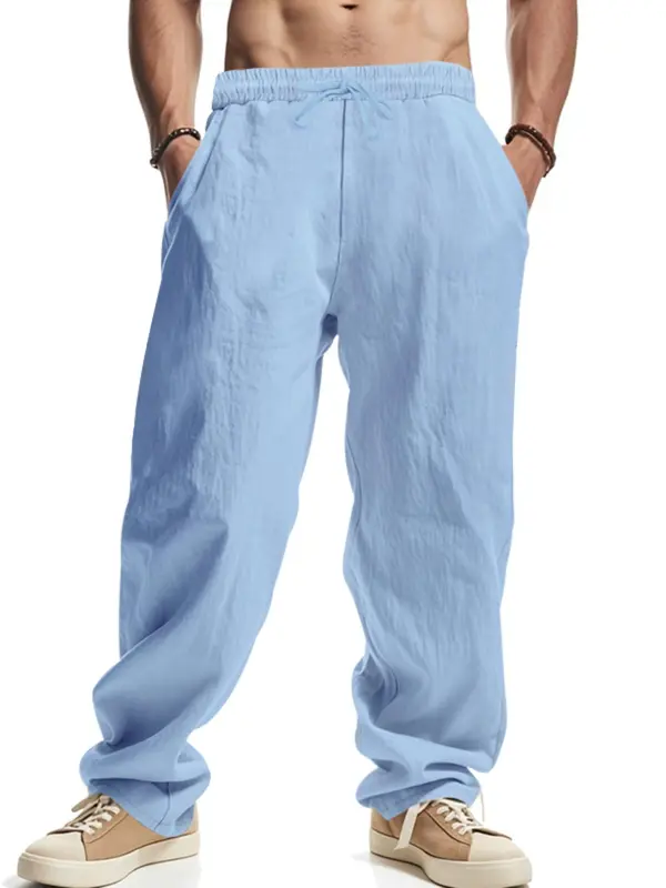 Men's Solid Pocket Drawstring Waist Pants, Regular Fit Casual Comfy Trousers for Beach Vacation Holiday, Men's Bottoms for All Seasons 4