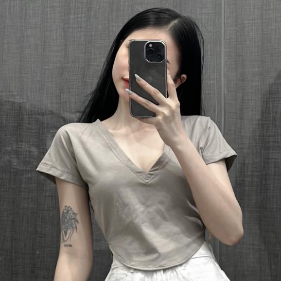 Áo croptop tay hến chất thun thun cotton kiểu dáng basic 4