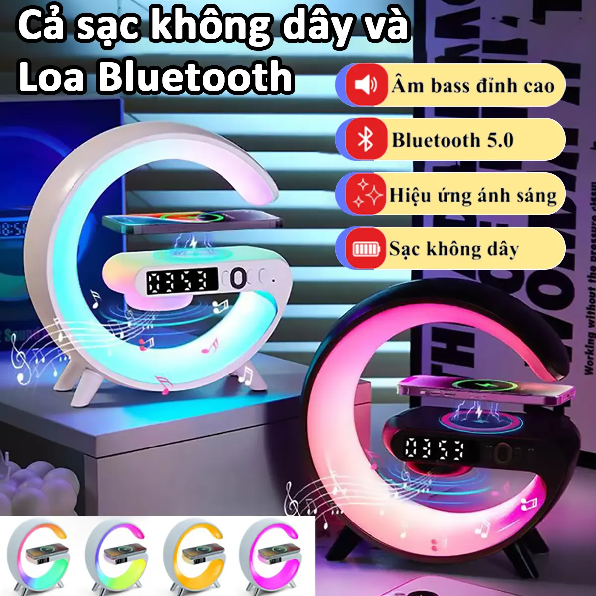 Loa Bluetooth, Đa Năng, Giá Đỡ Sạc Không Dây, Loa Đồng Hồ Báo Thức, G, 256 Hiệu Ứng Led, Ứng Dụng Điều Khiển, Trạm Sạc Nhanh RGB, Tương Thích Với iPhone Củ Loa Nghe Nhạc