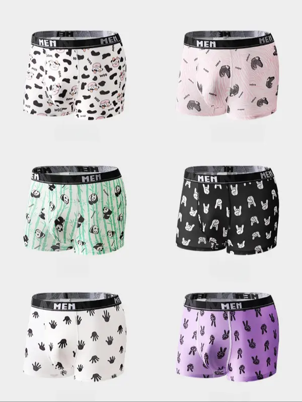 Men's Cartoon Bear & Letter Print Boxer Brief, Breathable Comfortable Underwear for Daily Wear, Casual Men's Underwear for All Seasons 1