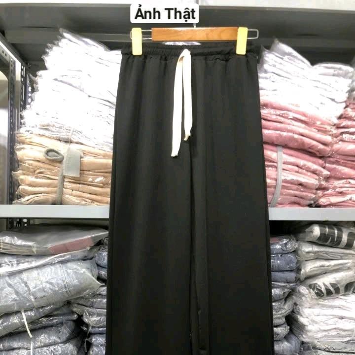 Sét Bộ Đồ Quần Ống Rộng Dây Rút Bản To + Mix Áo Thun Polo Phom Rộng Tay Lỡ - Chữ AHPH - Nữ Women Cotton Top Nhung Ong Jacket Shirt - Cổ Tròn 4