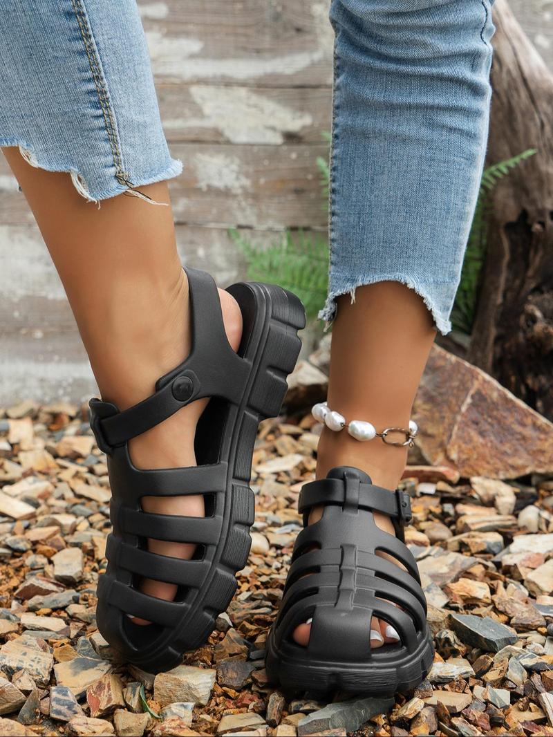 Product Introduction of Women's Fashionable Plain Color Platform Sandals, Casual Comfortable Breathable Gladiator Sandals  for Beach Vacation, Non-slip Lightweight Sandals for Daily Wear 3