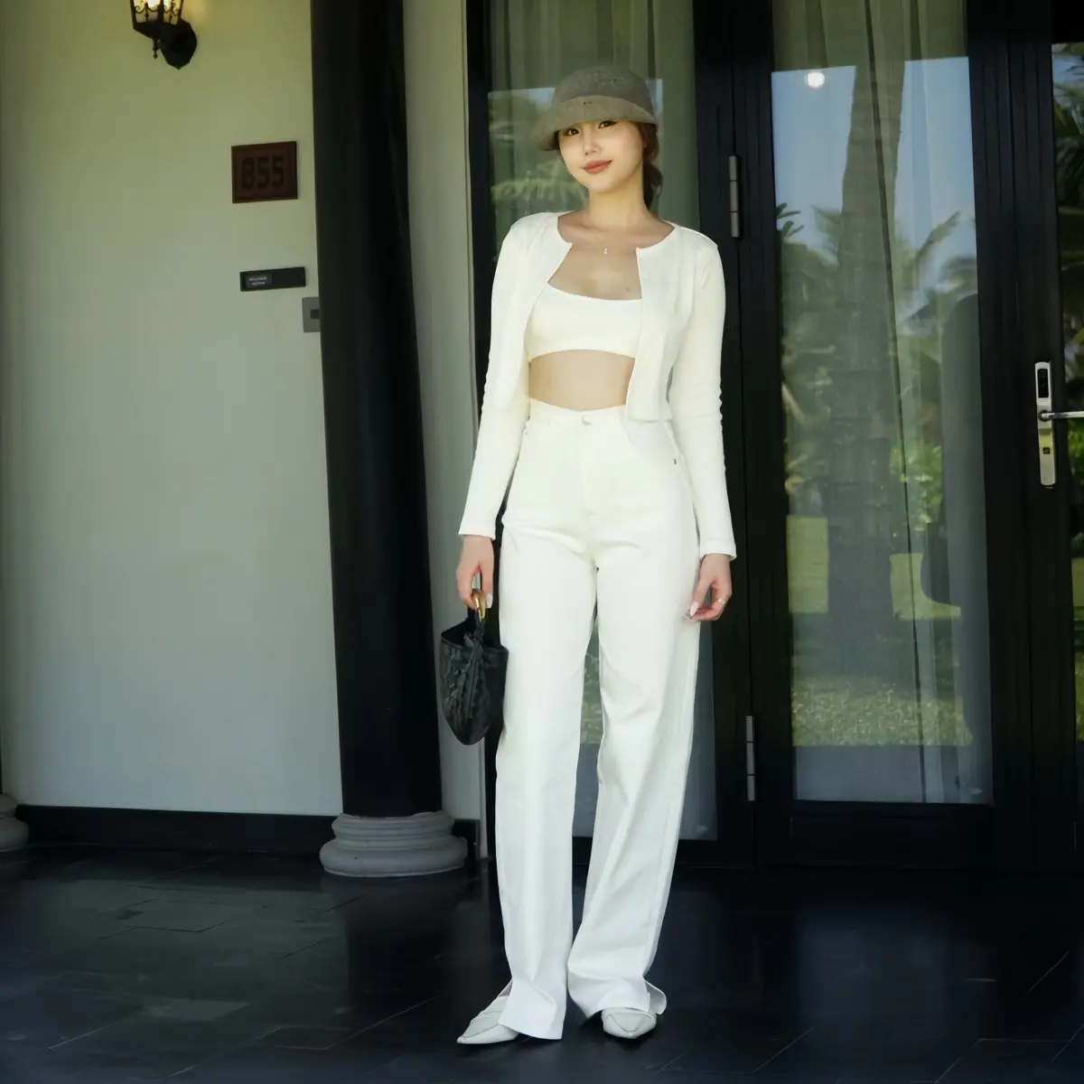 GIO VERITAS - QUẦN JEAN XẺ LAI MAY CHỈ NỔI co giãn nhẹ, tôn dáng, sang trọng Pants Nữ Kem kaka Women