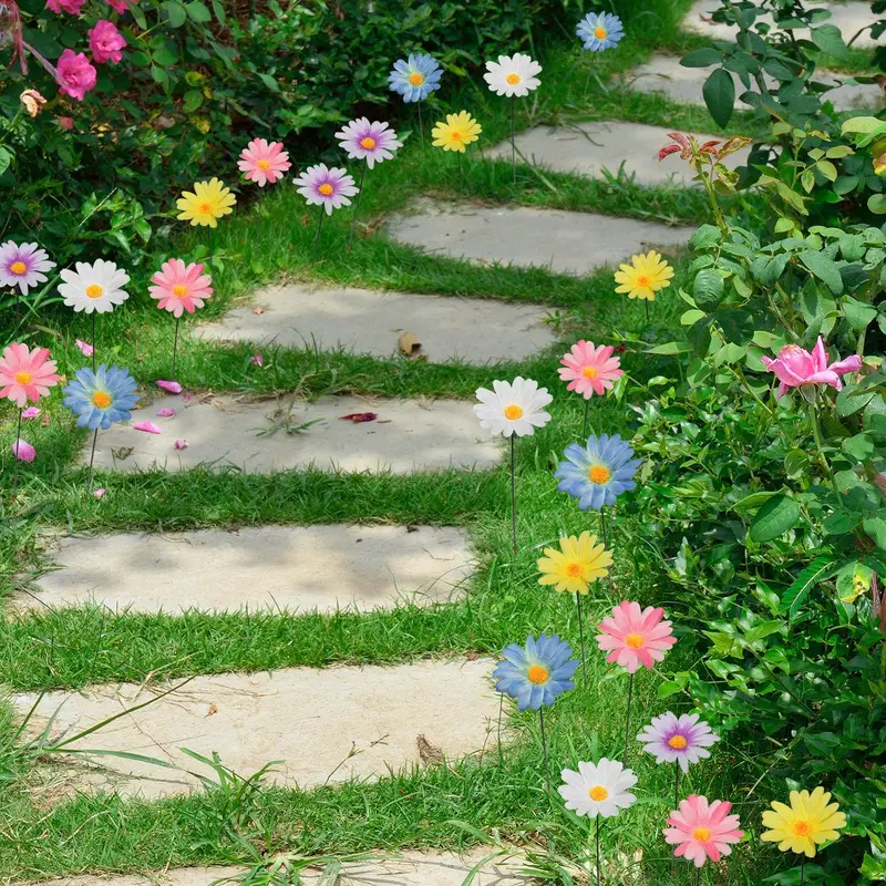 Random Color Daisy & Sunflower & Butterfly Design Garden Decoration, 10pcs/set Outdoor Garden Decoration, Landscape Yard Lawn Flower Pot Decoration, Decorative 2
