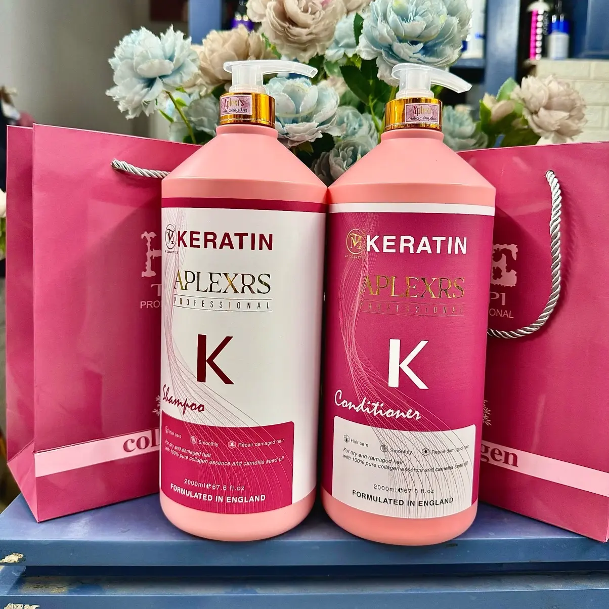 CẶP GỘI XẢ KERRATIN APLEXRS ( phiên bản nâng cấp ) 2000ml/1 chai _ mềm mượt tóc, hỗ trợ giảm rụng, kiềm dầu