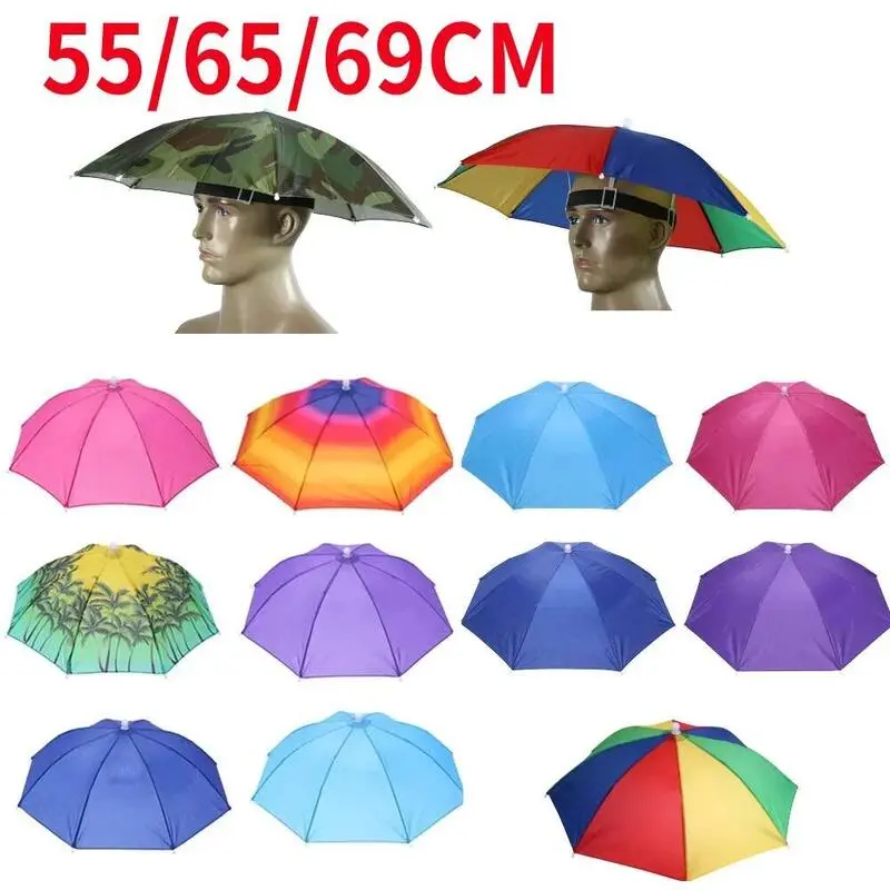 Head with Elastic Band Anti-Rain Headwear Brolly Cap Waterproof Sunscreen Hat Umbrella Lightweight for Camping Hiking