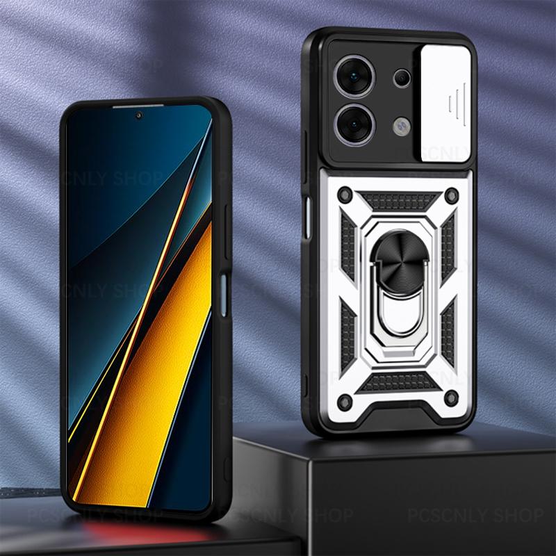 Product Introduction of Shockproof Case For Xiaomi Poco X6 Pro 5G Armor Casing Camera Slider Protection Ring Holder Phone Cover 18