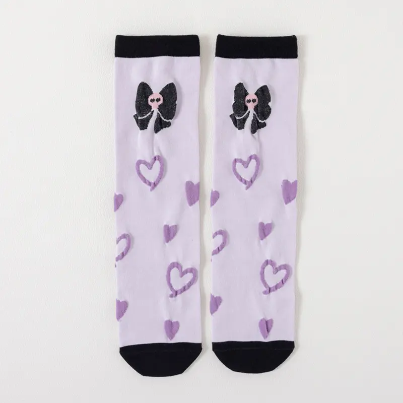 Vớ Cotton Nguyên Chất, Thiết Kế Anime Kuromi Kawaii, Dành Cho Trẻ Em, Vớ Dài Trung Bình Cô Gái Hoạt Hình Dễ Thương, Vớ Bắp Chân Lưới Hình Thoi 6