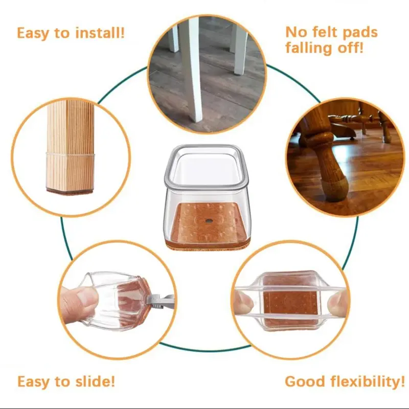 Clear Chair Leg Cover, 16pcs Silicone Square Chair Leg Protector, Anti-slip Noise Reduction Chair Leg Cover for Hard Wood Floor, Furniture Leg Cover for Bedroom Furniture, Home Bundles 4