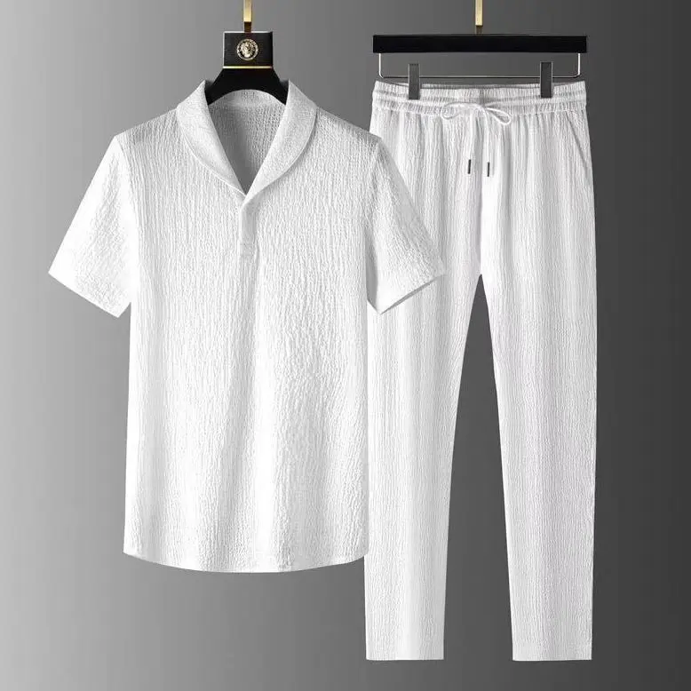 Casual Suit Men's New Summer Thin High-End Sports Suit Men's Fashionable Short-Sleeved Trousers Trendy Light Luxury