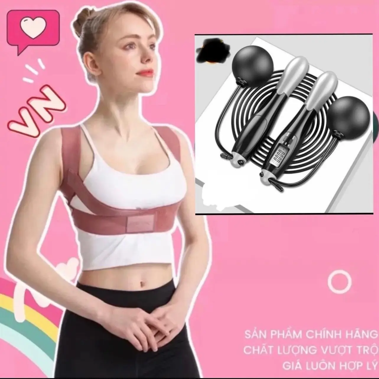 combo đai chống gù và dây nhảy đếm số có kèm dây nhảy dài(tặng kèm thước đo eo)