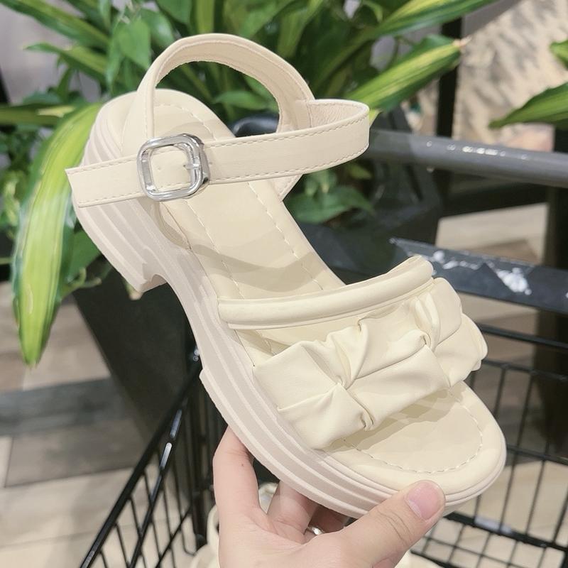 Dép sandal nữ quai da bèo hoa kèm giây chéo cá tính đế cao 5cm khóa cài giày  loli sandal  quai