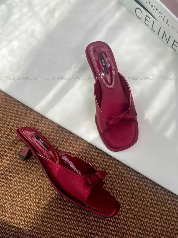 MYSS - Giày guốc nữ mũi tròn quai ngang phối nơ gót nhí 3cm cao cấp - SU217  Shoes DéP 7