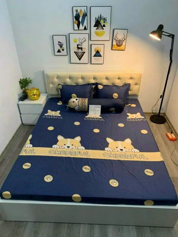 sét ga gối 4 món chất cotton poly HQ mềm mát ,thấm hút mồ hôi (dành cho đệm cao từ 15 tới 25cm) 0