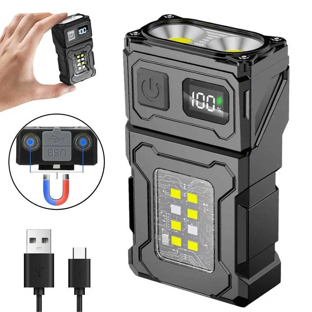 ❤Outdoor USB Rechargeable LED Flashlight Portable Tail Magnet Flashlight Super Bright Camping Lantern Side COB Emergency Light 2025 Outdoor