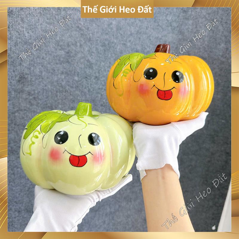  Heo đất tiết kiệm hình trái Bí Ngô ống con lợn đẹp cute dễ thương chất liệu gốm sứ 
