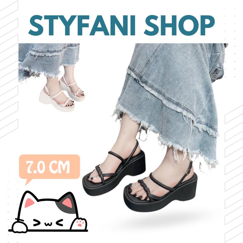 Dép sandal đế xuồng nữ quai dây mảnh xoắn mềm giày quai hậu bánh mì đế cao 7P